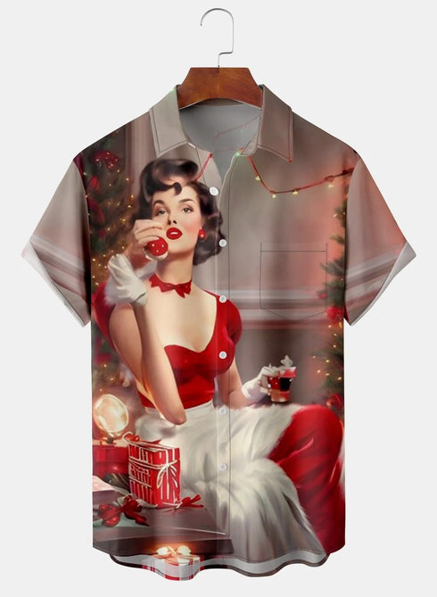 Men's Christmas Funny Graphic Short Sleeve Hawaiian Shirt